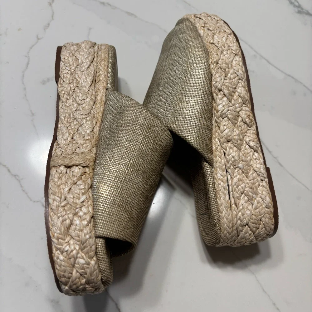 ShuShop Natural Gold Platform Espadrille Slide Sandals